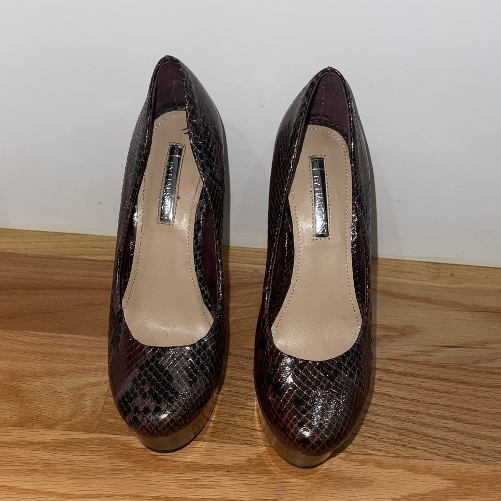 Halston snake skin wedge heels